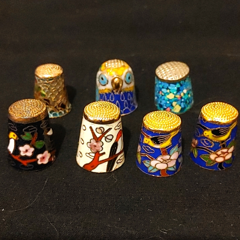 Cloisonne Bird Thimble collection Set Of 7
